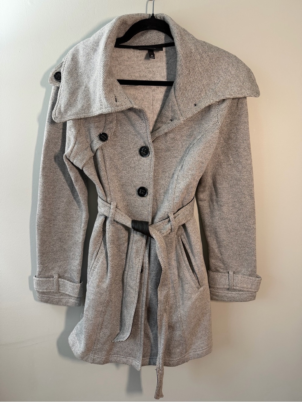 BCX Light Gray Belted Trench Coat with Wide Collar